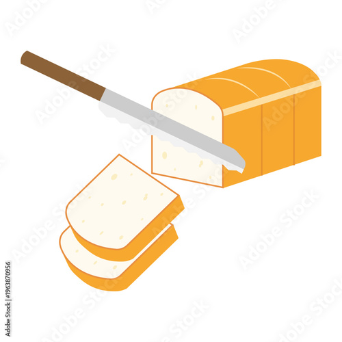 パン切り包丁で食パンを切り分けているイラスト