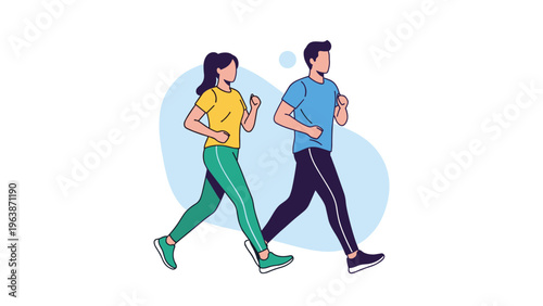 Active young man and woman in athletic wear enjoy jogging together outdoors to maintain their overall fitness and health.