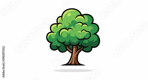 A cartoon style illustration of a green tree with a brown trunk