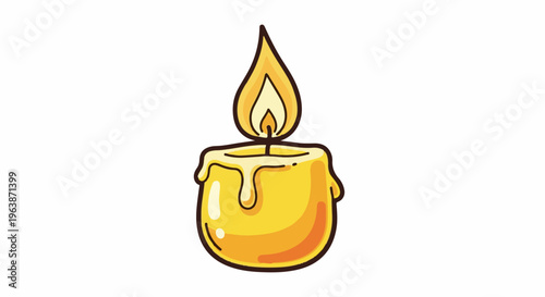 A cartoonish yellow candle with a flame and dripping wax