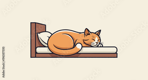 A charming orange cat sleeps peacefully curled on a bed