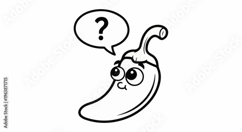 Cartoon chili pepper with a question mark in a speech bubble, looking confused