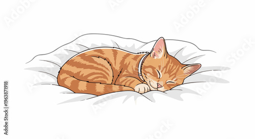 A cute ginger cat sleeps soundly on a soft white cushion