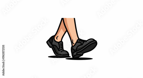 Cartoon legs with black lace-up shoes walking forward