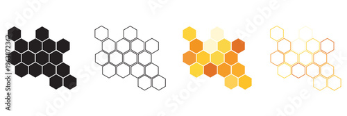 Honeycomb icon set. Honey symbol. Bee hive sign. Yellow and black set hexagon comb vector illustration isolated. Best Design. EPS 10.