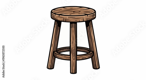 A simple wooden stool with a round seat and three legs