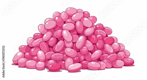 A large pile of smooth, oval, pink candies creating a mound