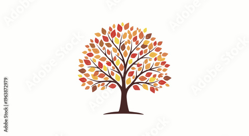 A stylized tree with abundant leaves in warm autumn colors