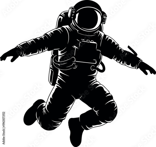Astronaut floating in space wearing detailed space suit illustration
