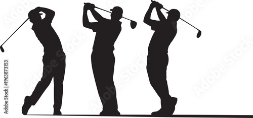 Golfer swinging club silhouette sequence vector graphic