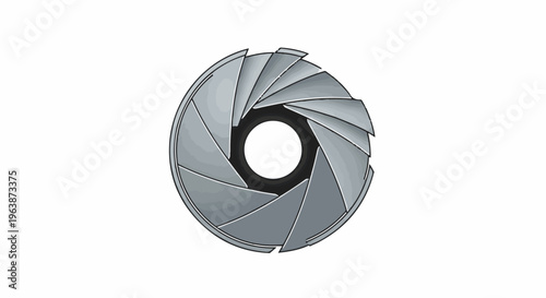 Abstract metallic aperture blades forming a circular shape with depth