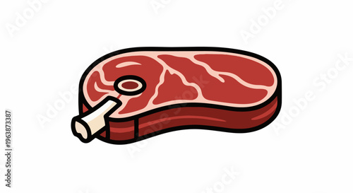A close up isometric view of a red meat steak with a bone