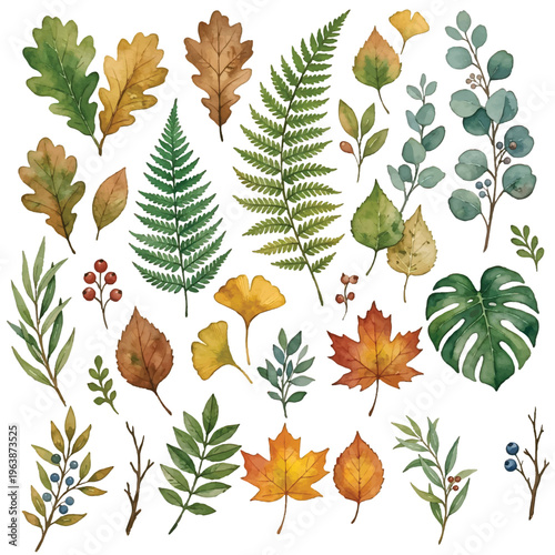 Seamless autumn leaves and trees pattern with maple and oak foliage in natural seasonal design