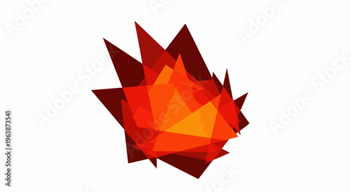 Abstract overlapping geometric shapes in fiery red, orange, and yellow hues