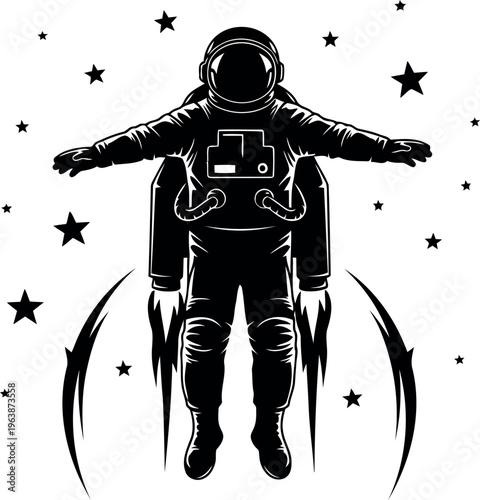 Astronaut Suit Illustration Floating Among Stars With Outstretched Arms