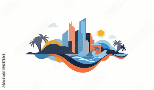 Abstract Phuket Thailand skyline travel poster welcome concept tropical city vector illustration isolated on white