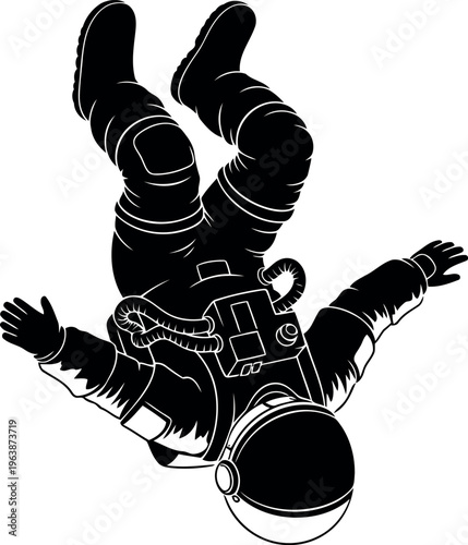 Astronaut Floating Upside Down In Space Suit Illustration