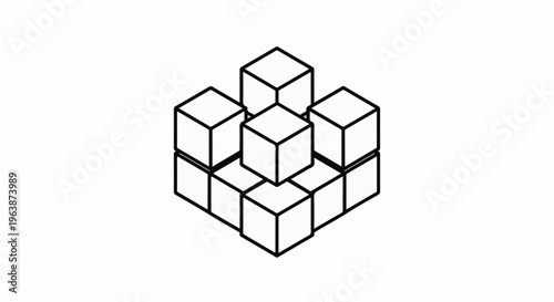 Abstract arrangement of 3D cubes in a balanced, geometric pattern