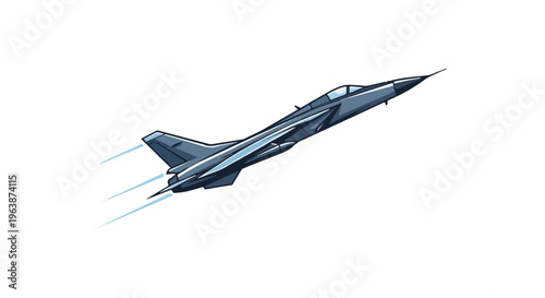 A dark gray jet fighter ascends rapidly, leaving trails of light blue exhaust