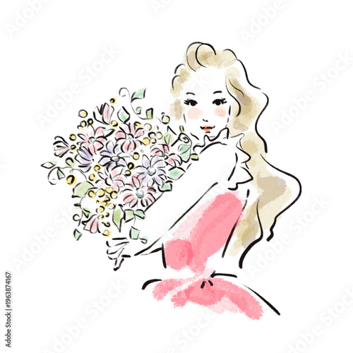 ナチュラルな日本人女性の美容イラスト（水彩風・広告素材）