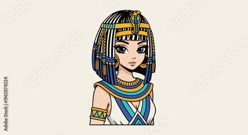 Animated Egyptian queen with cobra headdress and ornate jewelry