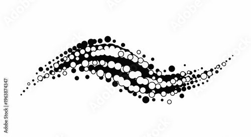 Abstract wave pattern of black and white circles of varying sizes