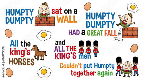 Humpty Dumpty Falling Off Wall Nursery Rhyme Illustration for Kids Education and Whimsical Storytelling