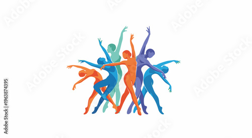 Abstract dancers in vibrant colors perform in dynamic poses