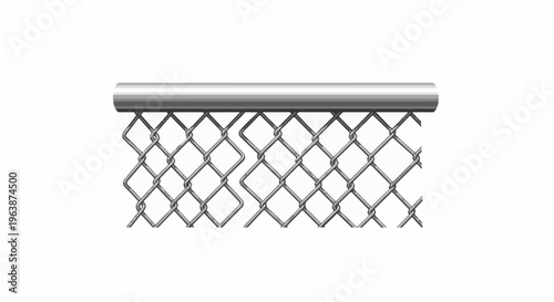 A close-up of a metal chain-link fence with a horizontal top bar