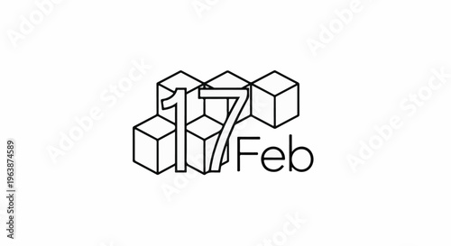 Abstract geometric cubes form the number 17 and the abbreviation for February