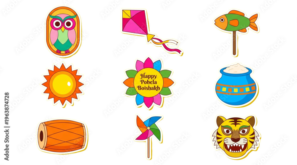 Fototapeta premium Festive Bengali New Year Icons for Web Design and Marketing - Joyful Celebration Elements