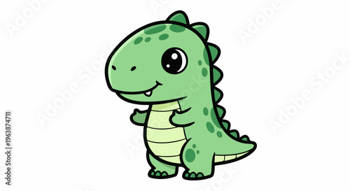 Adorable cartoon dinosaur with big eyes and green scales