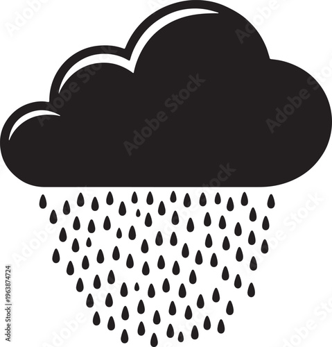 Simple black cloud illustration with heavy rainfall, weather symbol, bad weather