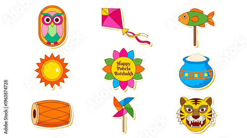 Festive Bengali New Year Icons for Web Design and Marketing - Joyful Celebration Elements