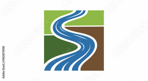 A winding blue river flows through green and brown land