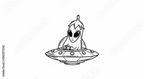 Alien shaped like a pepper piloting a flying saucer
