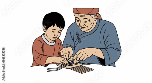 An elder and a child work together on a craft project