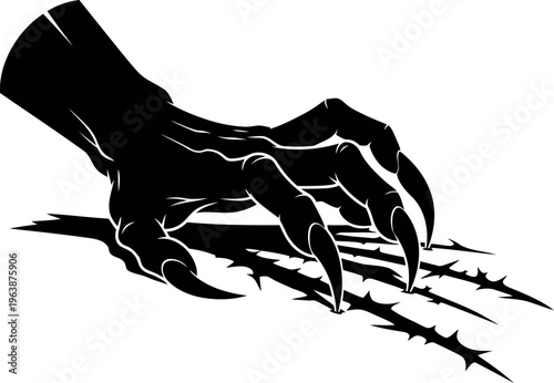 Black hand claw illustration with sharp metal spikes emerging