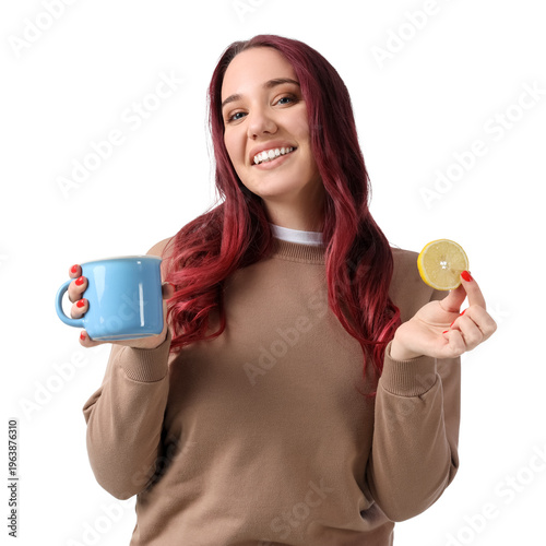 Young woman with cup of tea...