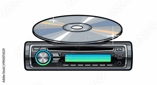 A digital music player with a CD on top, digital art, retro style