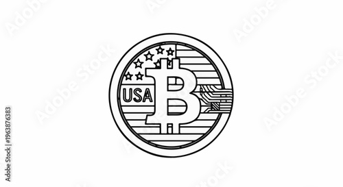 A coin with a stylized 'B' resembling Bitcoin, featuring stars and stripes
