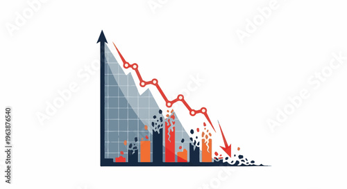 A downward trending graph with bars breaking apart