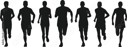 collection of running people silhouettes in front view isolated on white background fitness jogging sport activity concept illustration