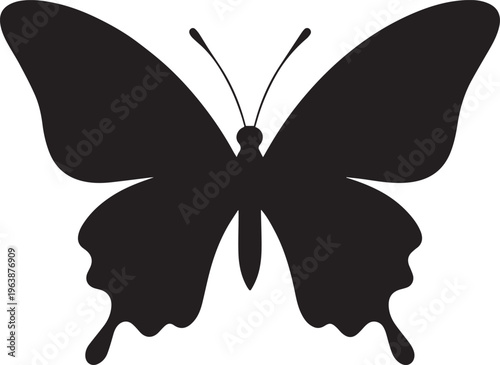 Black butterfly silhouette on white background
