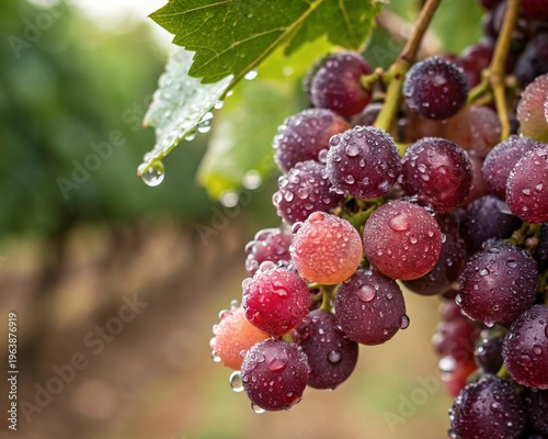 Fresh Dewy Wine Grapes on the Vine