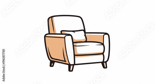 A cozy armchair with a single cushion, rendered in a warm, cartoonish style