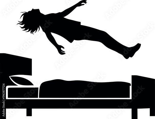Person falling out of bed silhouette graphic design illustration