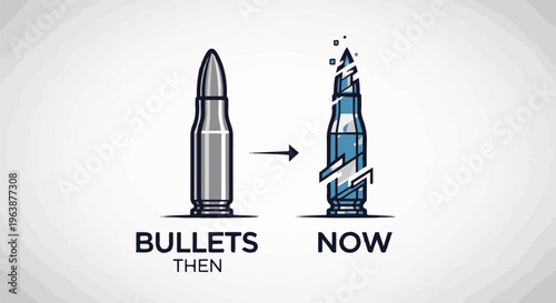A graphic comparing a traditional bullet with a fragmented, modern one