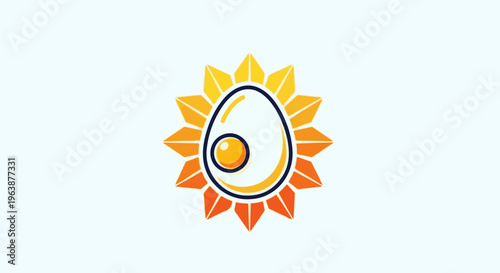A graphic of a sunny-side-up egg within a sun-like shape