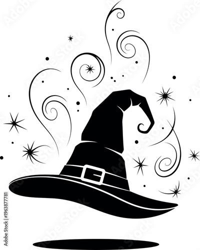 Witch Hat Illustration With Magical Swirls And Stars Design